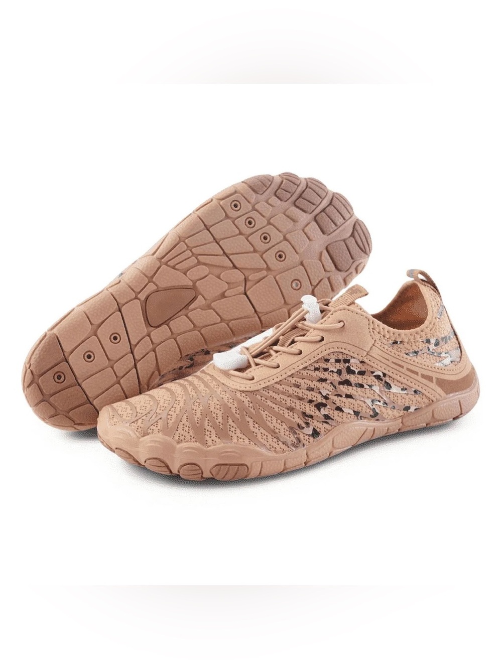 HF Tan Barefoot-Style Hiking Shoes with Leopard Print Detail